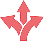 Icon mit drei Pfeilen, die in unterschiedliche Richtungen zeigen