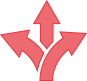 Flexible Anewendungsmöglichkeiten Icon mit drei Pfeilen, die in unterschiedliche Richtungen zeigen